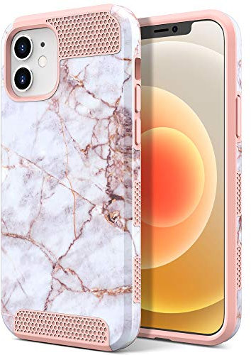 ULAK for iPhone 12/12 Pro Case Hybrid Dual Layer Shockproof Case Hard Back Cover Soft TPU Bumper Case for Apple iPhone 12 / iPhone 12 Pro 6.1 inch - Marble