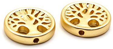 Vintageparts runde Zwischenperlen mit Lebensbaum 18k Gold beschichtet 18mm 2 Stück zum Schmuck selber basteln