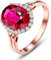 Bishilin Trauringe Rotgold 750 Halo Ring mit Rot Turmaline 2ct, Hochzeit Ringe Eheringe mit Diamant Große 60 (19.1)