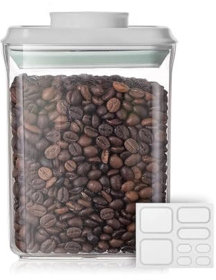Ankou Food Airtight Container (1500ml) 1.5 Qt Pop Up Food Formula Container With Lids, Bpa-Free One Button Open Stackable Container for Coffee Tea Brown Sugar Cereals - 8 Labels - Clear