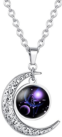 Caimeytie Frauen Halskette Mond Anhänger Sternbild Sternzeichen Glas anhänger Waage
