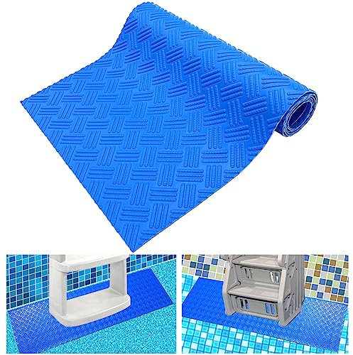 SKARUMMER Swimming Pool Ladder Mat with Non-Slip Texture, Blue, Medium, 91 x 23 cm
