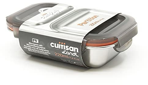 CANDL Cuitisan - Recipiente de acero inoxidable con compartimentos para microondas (220 ml)