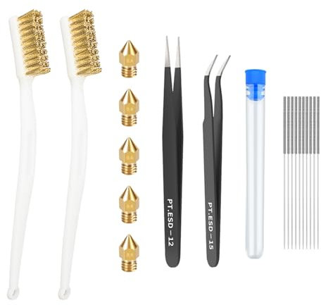 iYueMps 19pcs 3D Printer Tool Kit, Needles, Tweezers, Brush, MK8 Nozzles use for 3D Printer Nozzle Change and Model Removal, Cleaning