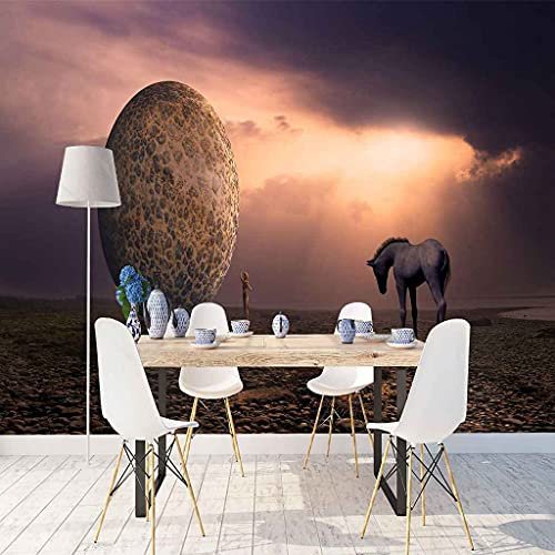 FVGKYS Wandbilder Schlafzimmer Erwachsene Kinder Tapete Plakate 3D Schwarzes Pferd Statue Selbstklebend Wandgemälde Wandtattoo Kunst Dekoration Für Wohnzimmer Küche Wanddekoration 350x256cm