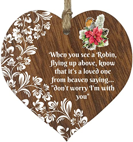 When You See a Robin Hanging Wooden Heart Sign Plaque - Light Wood Hearts Sign, Red Robin Plaques Memorial, Loved Ones in Heaven, Christmas Decorations Gifts, Rememberence Plaques By Stuff4