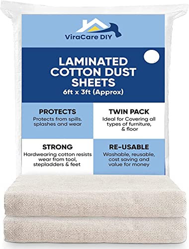 2 x Laminated Cotton Dust Sheets for Painting & Decorating 6'x3' (1.8mx0.9m) | Paint Sheets | Drop Cloth | Painting & Paint Cover Sheets | Dust Sheets for Furniture | Reusable