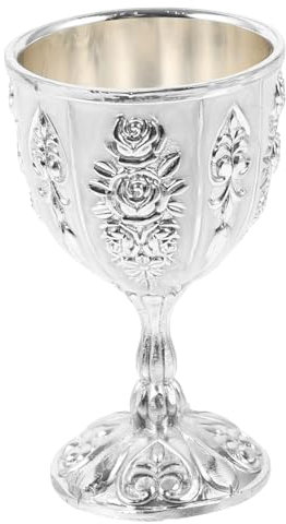 Copa De Vino Adornar 1 Unid Vintage en Relieve en Relieve Taza de Vino Copa Medieval de Metal Cáliz de Vino Arte Decoración Artesanal para Bodas Decoración para El Hogar Plata Copa De Vino