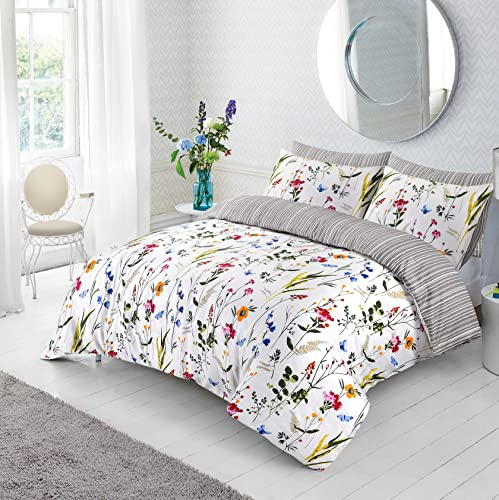 SeventhStitch Printed Duvet Cover Set 3 Piece, 100% Cotton Percale 200 Thread Count Reversible Quilt Covers White | Black | Charcoal Grey | Bedding Sets Double King Super King Size (Double)