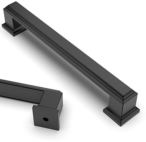 9BUILD 10 Pack 128mm Matte Black Cabinet Handles - Zinc Alloy Kitchen Cupboard Door Drawer Handles - Solid Black