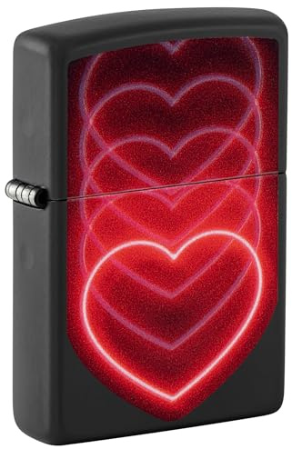 Zippo Sturmfeuerzeug - Hearts, Black Matte, Black Light - Nachfüllbar - Wiederverwendbar - Windfestes Design - Geschenkbox - Made in USA