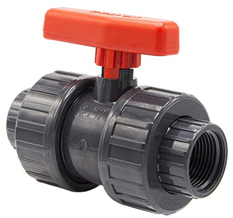 PVC-Kugelhahn mit Innengewinde I 1 x 1 I Verschraubung für Verbindungsstücke mit AG I Absperrhahn 2-Wege I PVC-Rohrverbinder I Kugelschieber für Pool- und Teichbau I bm029