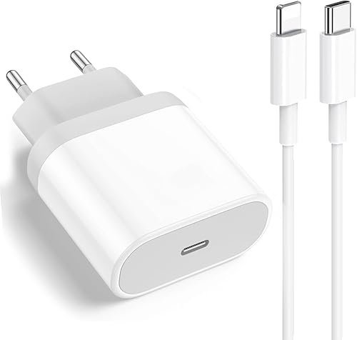 Chargeur Rapide iPhone, [Certifié Apple MFi] Chargeur USB C 20W avec Câble USB C vers Lightning 1M Alimentation PD 3.0 Adaptateur Secteur Prise Charge Compatible avec iPhone 14 Pro/13/12/11/X/XS/XR/8
