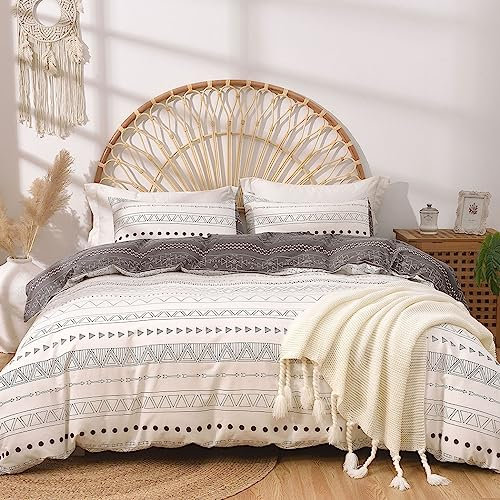 Lekesky 100% Cotton Bedding Double Bed Set, Cotton Duvet Cover Double, Cotton Bedding, Bohemian Double Duvet Set (1 Duvet Cover 200x200cm+2 Pillow Cases)