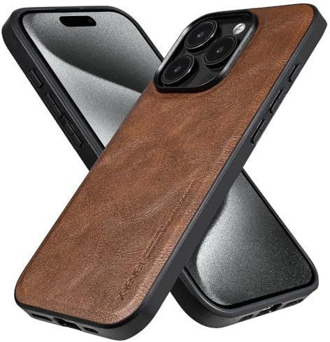 X-level for iPhone 15 Pro Max Case, [Earl 3 Series] PU Leather with Soft TPU Silicone Bumper Anti-Scratch Cover Shockproof Protective Phone Case Compatible with iPhone 15 Pro Max 6.7 Inch 2023 - Brown
