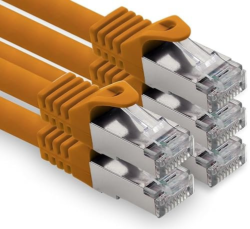 freiwerk 1,0m - orange - 5 Stück CAT.7 Netzwerkkabel Lan Ethernet Patch Kabel S-FTP LSZH PIMF 10GB s RJ45 Stecker Cat6a
