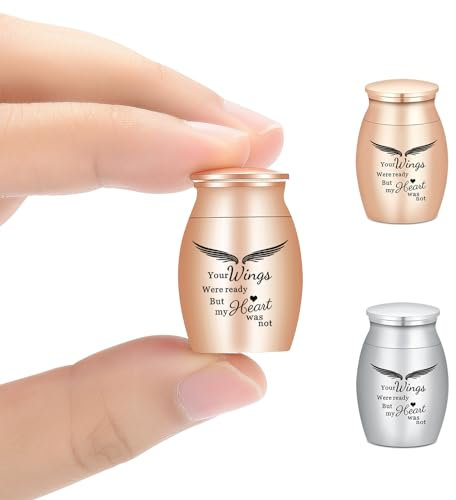 Minicremation Urne für menschliche Asche, kleine Urnen, Andenken für Asche, Super-Mini-Urnen für menschliche Asche, Edelstahl-Gedenk-Aschehalter – 2 Sets (Wings-Rosegold-Silver)