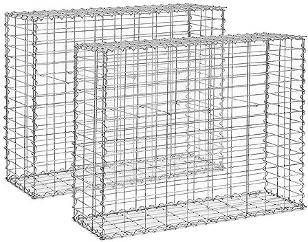 hillvert HI-WG-120 Gabione 2 Stk. 101 x 32 x 83 cm Stahl (verzinkt) einfache Montage Öffnungsmaß: 50 x 100 cm Gabionenzaun Drahtkorb Gabionenkorb