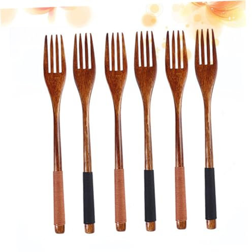 DOITOOL 6pcs Wood Cutlery Reusable Serving Fork Wood Dessert Fork Kids Cutlery Wood Fork for Eating Fondue Forks Salad Forks Travel Utensils Kid Forks Child Wooden Food Fork Disposable