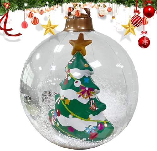 Aufblasbare Weihnachtskugeln, 60cm Groß Weihnachten Aufblasbare Kugel aus PVC, Balldekoration, beleuchtete Gartendekoration mit Handpumpe, Weihnachtsmann-Ornament für Rasen, Hof, Pool, Haustür