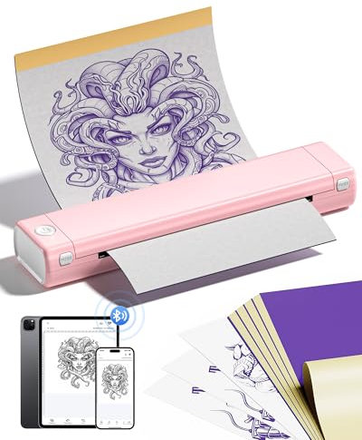 Itari M08F Tattoo Drucker, Thermodrucker Tattoo für A4 Papier mit 10pcs Tattoo Papier, Tattoo Printer Tattoo Stencil Drucker Bluetooth mit IPad & Phone & PC, Rosa