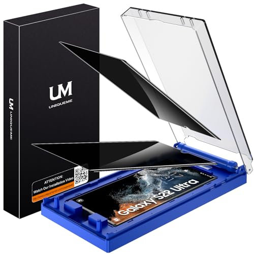 UniqueMe Protector Pantalla Privacidad para Samsung Galaxy S22 Ultra, Auto Alineación Herramienta Kit, Ultra HD, Funda Amistoso,-2 Pack