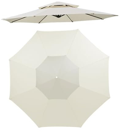Housse de rechange pour parasol - En tissu avec double dessus - Housse de rechange améliorée - Anti-ultraviolet - Auvent de rechange (blanc cassé, 3 m, 8 nervures)