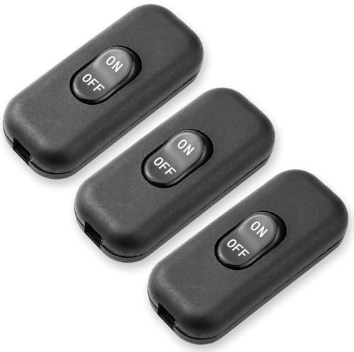 Lot de 3 interrupteurs à bascule en ligne 6 A 250 V pour câbles d'alimentation à 2 et 3 fils, compatible avec tous les types de lampes électriques, lampes de table, noir