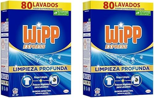 Wipp Express Limpieza Profunda (30 lavados), detergente en polvo quitamanchas, para lavadora, coladas higiénicamente limpias