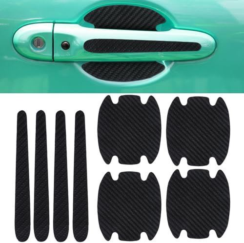 TIESOME 9 Pcs Car Door Scratch Protectors, Carbon Fiber Auto Side Cup Protective Film Universal Paint Guard Cover Waterproof Door Cup Handle Protector Sticker for Most Models
