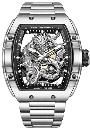 Redhai Luxuriöse mechanische Uhren mit Kristalldiamanten, 50 m wasserdichtes Skelett-Zifferblatt, roségoldenes Gehäuse, Edelstahl-Armband, chinesische Loong Uhren für Herren
