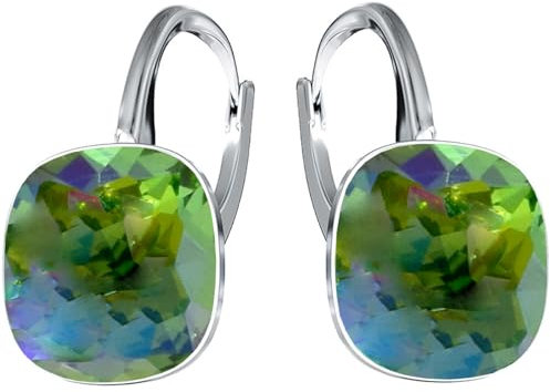 Silberne Ohrringe Exklusive Markenkristall Designs - Hochwertige Silber 925 Ohrhänger für Damen in verschiedenen Shades und Farben (Peridot Shimmer)