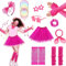 Déguisement des années 80 pour femme - Ensemble d'accessoires de fête des années 80 - Tutu rose - Jambières - Bracelets fluo, lunettes de soleil, boucles d'oreilles, gants en résille, écharpes