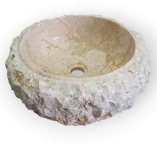 Kinaree Marmor Aufsatzwaschbecken Bruchstein - Waschschale in 2 Größen - freistehendes Waschbecken aus hellem Marmor (Ø 30 cm)