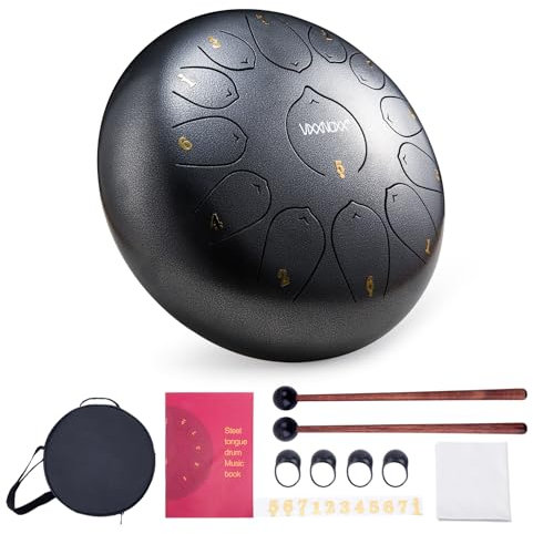 VixxNoxx Stahlzungentrommel Regentrommel Outdoor Garten Hand Drum Handpan Drum 12 Zoll 13 Noten C Key Musikinstrumente Percussion Instrument (Silber)