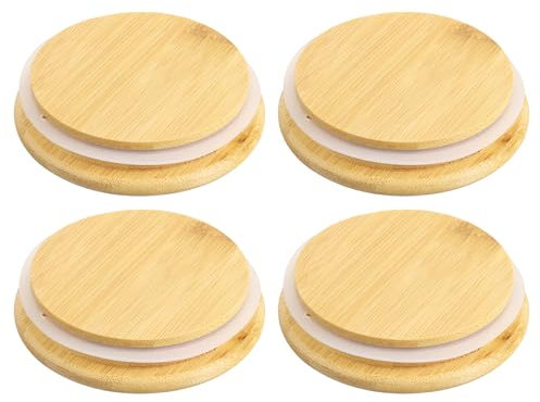 sourcing map 4Pcs 3.27 Inch Bamboo Lids with Silicone Sealing Rings, Wooden Mason Jar Lids for Mason Jars Storage