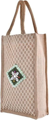 EliteKoopers Two Bottle Natural Jute Water Bottle Bags, Wine Bottle Carry Bag Cover Reusable for Giftting, Weddings, Parties, Christmas (Random color Patch) (Pack of 1)