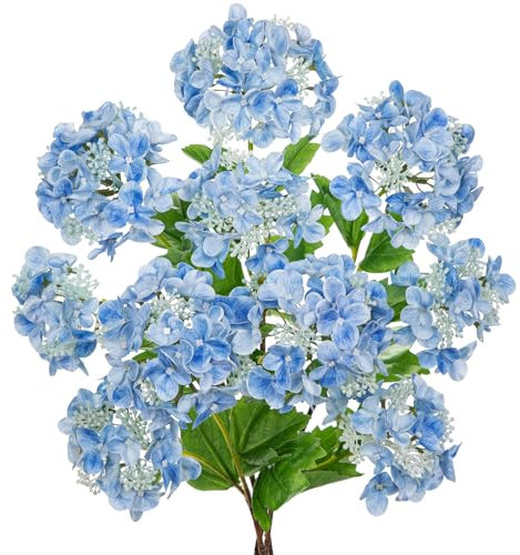 Briful 5er Set Künstliche Hortensien Kunstblumen Wie Echt, 50CM Dekoblumen mit Zwei Knospen Blaue Kunsthortensien für Blumengesteck Home Dekoration