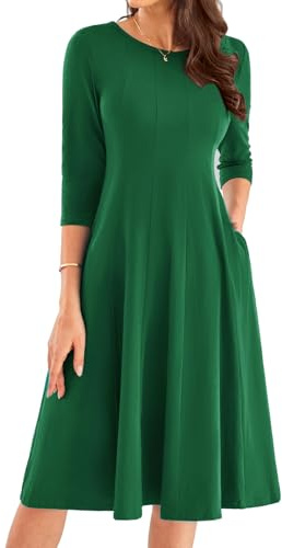 GRACE KARIN Vintage 3/4-ärm A-linje midi-klänning bröllop gästklänningar för kvinnor UK bal formell vintage, Mörkgrön, XXL