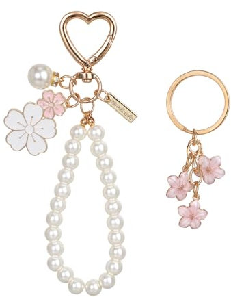 Piriuuo 2 Stück Blume Schlüsselanhänger, Tasche Anhänger Schlüsselanhänger für Frauen Auto-Schlüsselanhänger Damen Schlüsselanhänger Armband Tasche Charms Dekoration Anhänger Schlüsselarmband