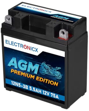 Electronicx YB5L-B AGM Motorradbatterie 12V 5.5Ah 75A – Wartungsfrei, Langlebig, Hohe Startkraft – Perfekt für Roller & Motorräder – Ersetzt 50512 CB5L-B 12N5.5-3B