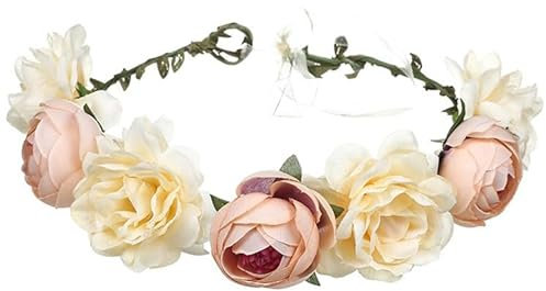 Blumenkranz Blume Krone Stirnband, HaarbäNder Floral Girlande, Blumen StirnbäNder, Boho Braut Haarschmuck für Festival Hochzeit Geburtstag Strand Party (Champagner)