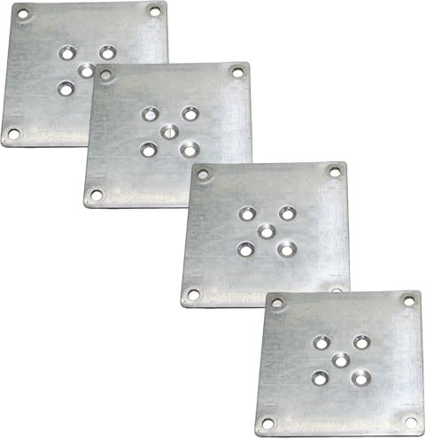 JIHXYER 8 x 8 x 0,12 cm Montageplatte für Möbelfüße mit 6 mm Löchern, Feste Montageplatte, 4 Stück, Silber