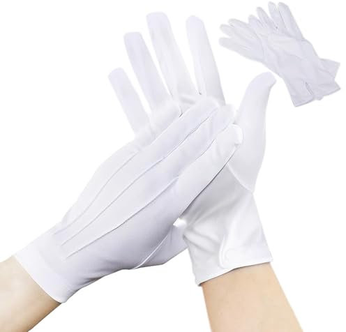 HingtTraum 2 Paar Baumwollhandschuhe Weiß – Elegante Weiße Handschuhe mit Druckknopf für Smoking, Zeremonien, Teamuniformen und Weihnachtsmann