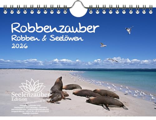 Robbenzauber DIN A5 Kalender für 2026 Robben und Seelöwen - Geschenkset Inhalt: 1x Kalender, 1x Weihnachtsanhänger (insgesamt 2 Teile)