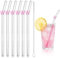FloralGrace 6 Piece Bow Cute Reusable 20CM Clear Charm Glass Shatterproof Borosilicate Straw Set with Cleaning Brush (Pink)