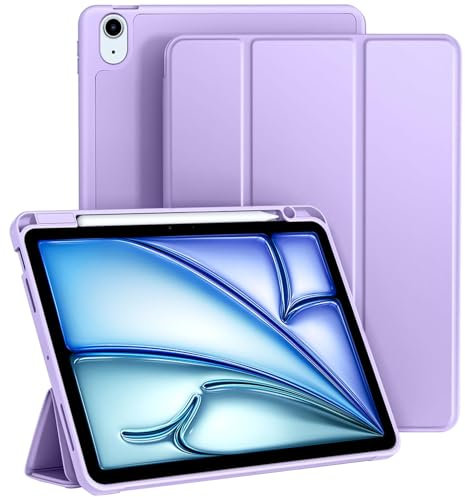 EspZanthic Custodia per iPad Air 11 Pollici M3/M2 (2025/2024), iPad Air 5a/4a 10,9 Pollici con Portapenne, Cover Tablet con Retro in Morbido TPU, Supporto Pencil Pro/USB-C, Viola Lilla