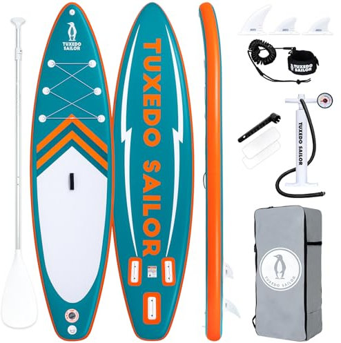 Tuxedo Sailor Stand Up Paddle Board 320cm Inflatable Paddle Boards for Adult Stand Up Paddling Board Aufblasbar SUP Board mit Standup Paddle Zubehör (Green & Orange)