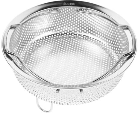 DINHEAROM Cesta De Drenaje De Acero Inoxidable 304 Con Asa Colador Para Lavar Verduras y Frutas Rejilla De Vapor Para Olla Arrocera Diseño Reforzado 24cm Utensilio De Cocina Multifuncional