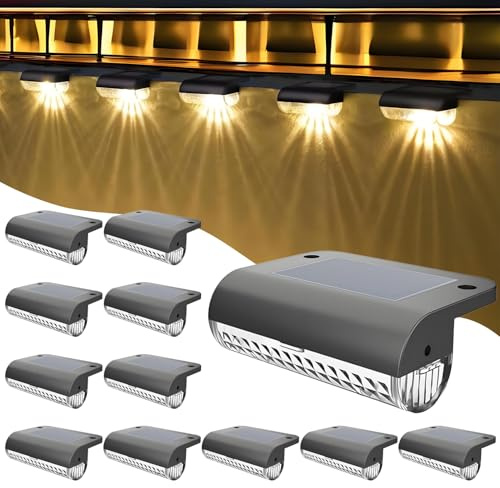 Anmossi Luces Solares Jardin,12 Piezas Luces Solares para Exteriores,Luces Terraza Solares Impermeables,Iluminación LED para Escaleras,Escalones,Vallas,Patios,Terrazas,Marrón,Cálida Blanco